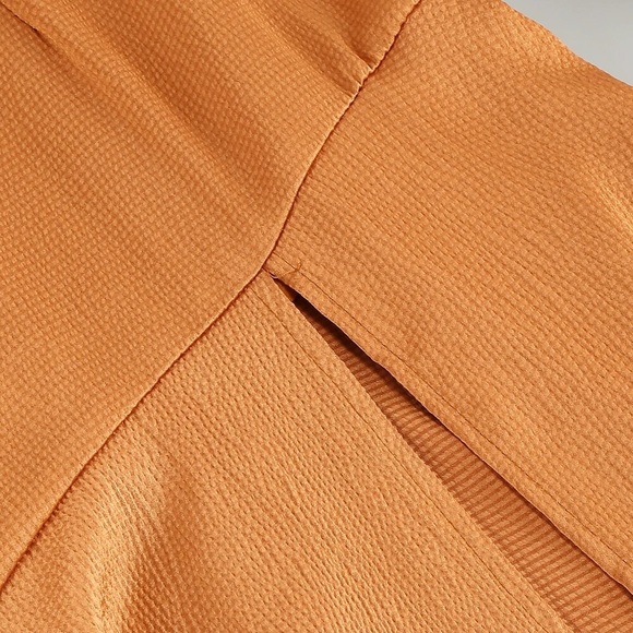 Lena Vie Drop Fall New High Quality Sexy V-Neck Pleated Lantern Sleeve Dress - Picture 9 of 13